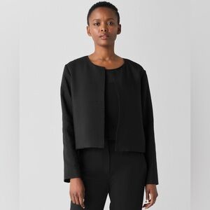 Eileen Fisher Quilted Silk Round Neck Jacket Black